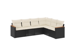Conjunto Sofás de Jardim 6 Pcs com Almofadões Vime Pe Preto MAISON EXCLUSIVE (6 pcs)