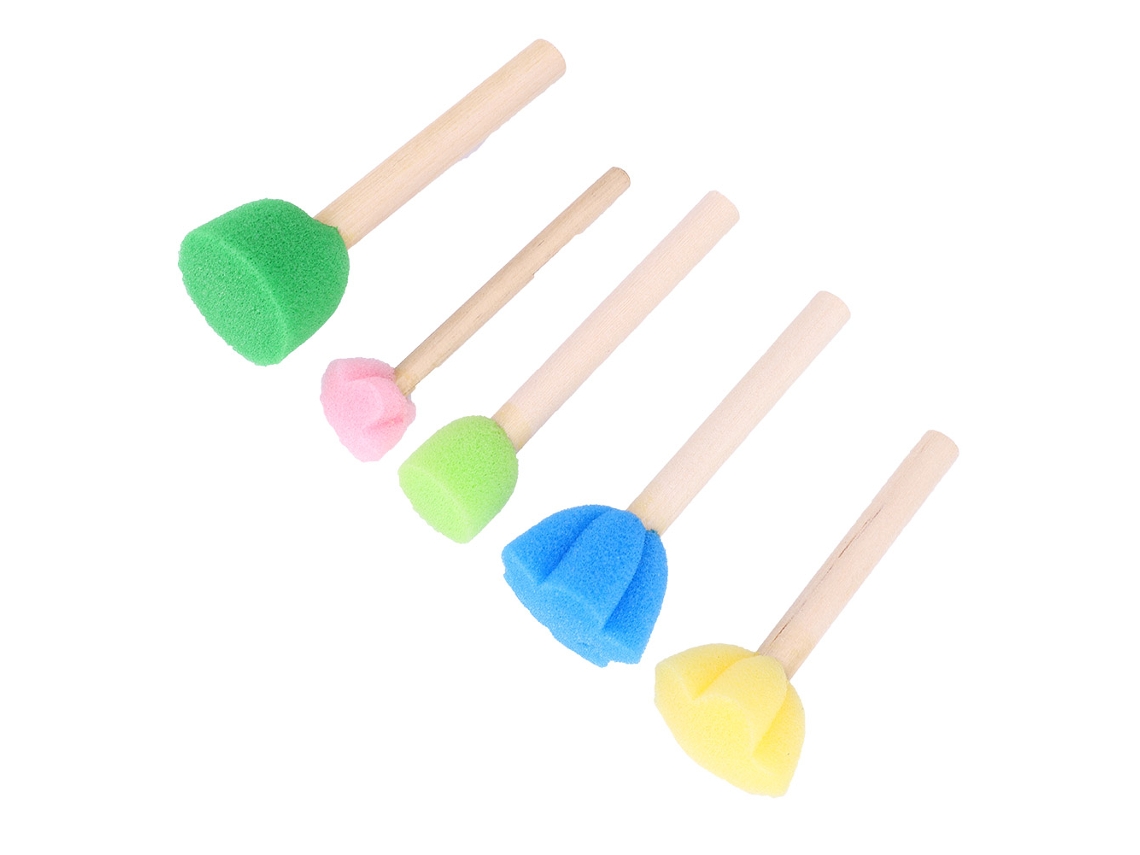 5pcs Pincéis De Carimbo De Esponja Coloridos Com Cabo De Madeira Para Crianças Diy Pintura