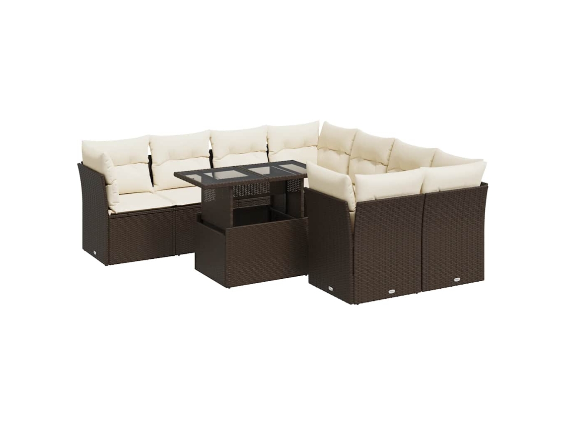 Conjunto 9 de sofás de jardim VIDAXL Marrom Rattan / Vime