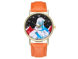 Reloj De Cuarzo Con Correa De Cuero Pu Fashinable Dial Redondo Unisex Naranja