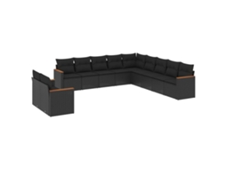 Conjunto de 11 Sofás de Jardim com Almofadões Vime Pe Preto MAISON EXCLUSIVE (N/A)