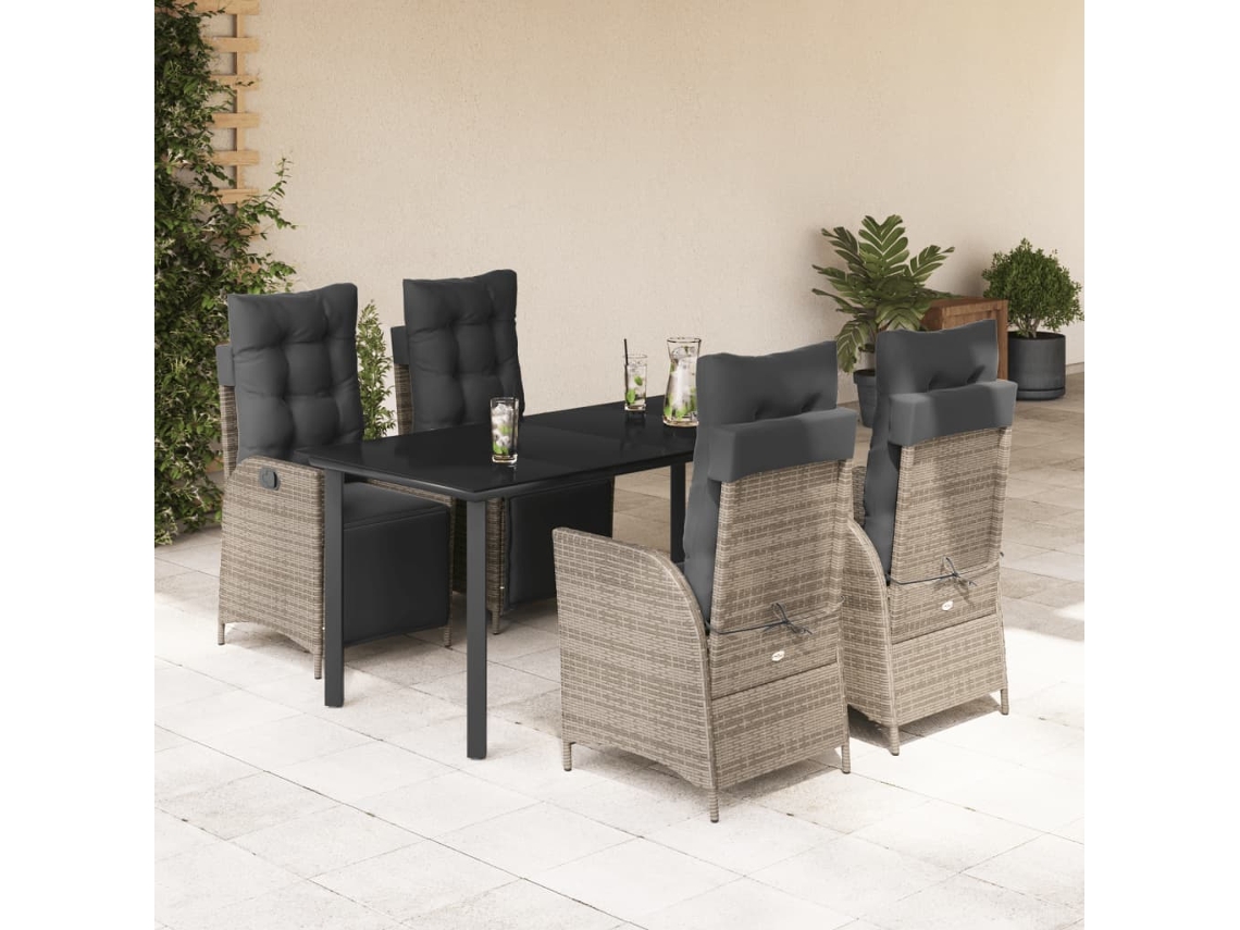 Vidaxl 5 Pcs Conjunto de Jantar P/ Jardim C/ Almofadões Vime Pe Cinza