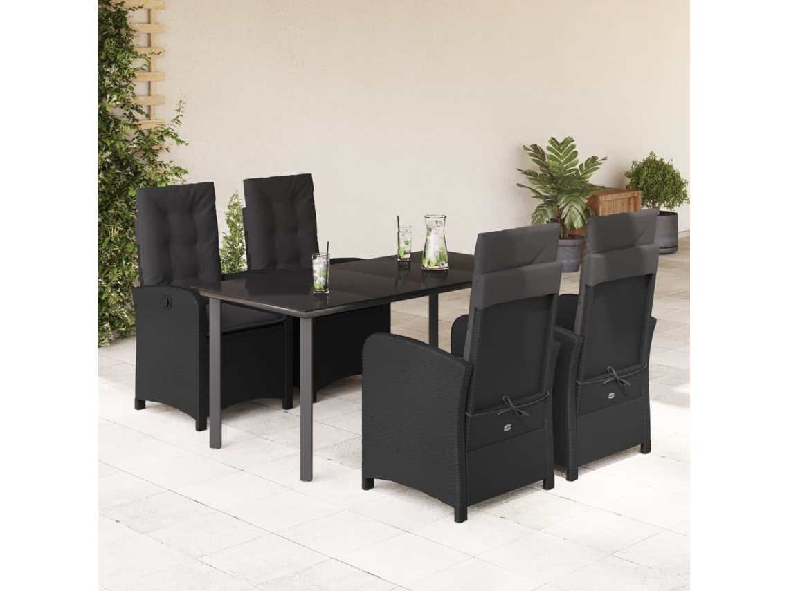 Conjunto 5 Peças Jantar P/ Jardim C/ Almofadões Vime Pe Preto Dkd Home Decor