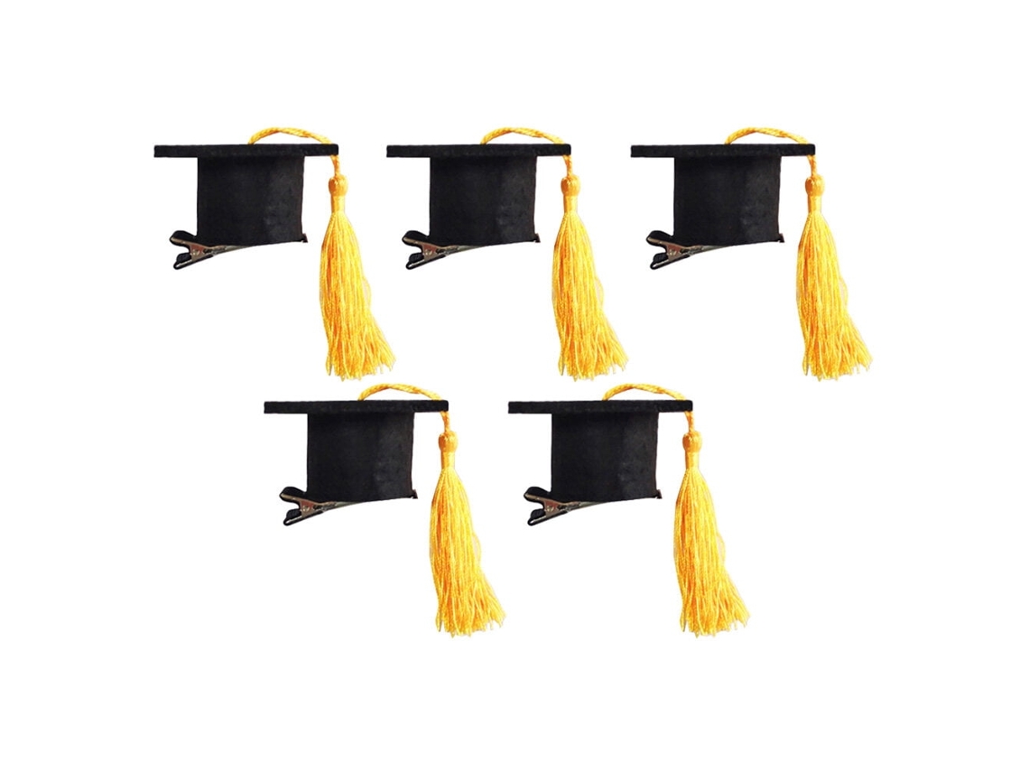 5 Mini Grampos De Formatura Com Borlas (amarelos)