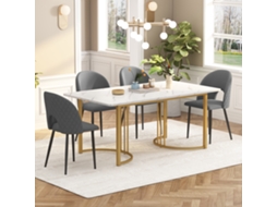 Conjunto Jantar 140x80cm + 4 Cadeiras Veludo Cinza Diamante, Pernas Pretas.-qq
