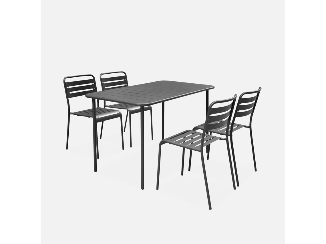 Conjunto De Jardim Com Mesa Bistrô De 120cm Em Aço Com 4 Cadeiras, Antracite