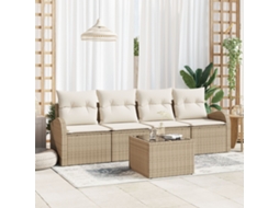 Conjunto De Sofá De Jardim De 5 Peças Com Almofadas Bege Vime Sintético Wsd478299 Lovely Home