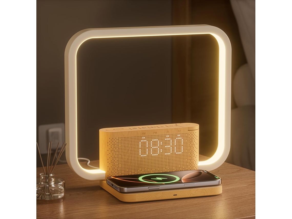 Luz Despertar 10w com Carregador Sem Fio, Toque Regulável 3 Brilhos, Som Calmante, Ajuda Sono Bebés/adultos ZYBLSSBB