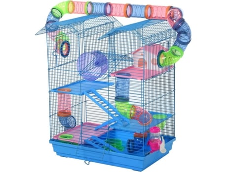 Gaiola para Hamster PAWHUT D51-162 (Azul - 47 x 30 x 59 cm - Metal, Pp, Ps)