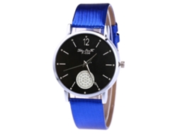 Relógio de pulso em couro para casais e estudantes, quartzo analógico, azul F336-yx