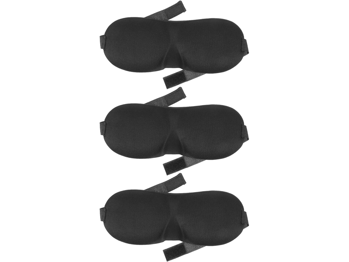 Conjunto De 3 Máscaras De Dormir Pretas De Esponja E Tecido, Confortáveis