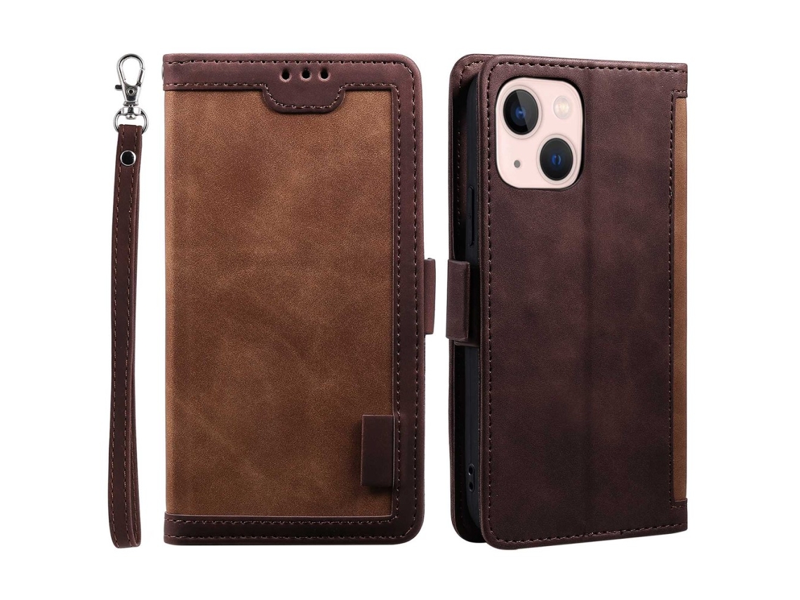Capa Pega Para Iphone 15 Pele Sintética Castanho