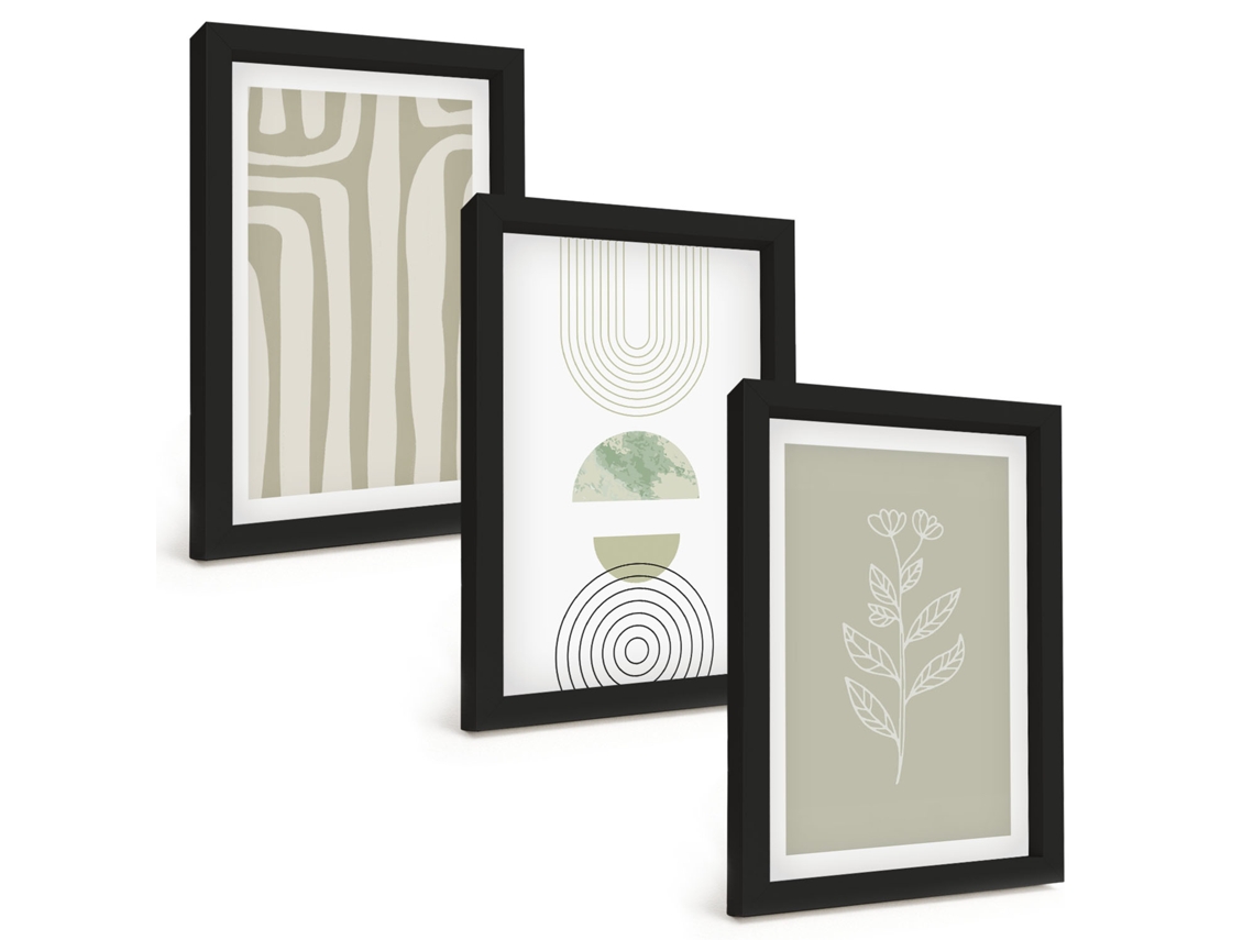 Pinturas Murais Modernaspadrões Geométricos De Plantas Moldura Preta Fotos Para O Corredor Espelharte (3 Peças 20x30 Cm)