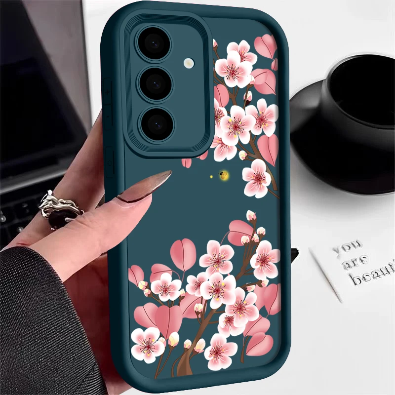 Capa Para Celular Samsung S26 Plus Rosa Com Estampa De Flor De Pêssego (azul)