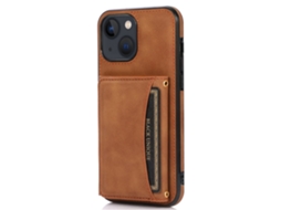 Capa Quedas Para Iphone 13 Mini Pele Sintética Com Porta-cartões Castanho
