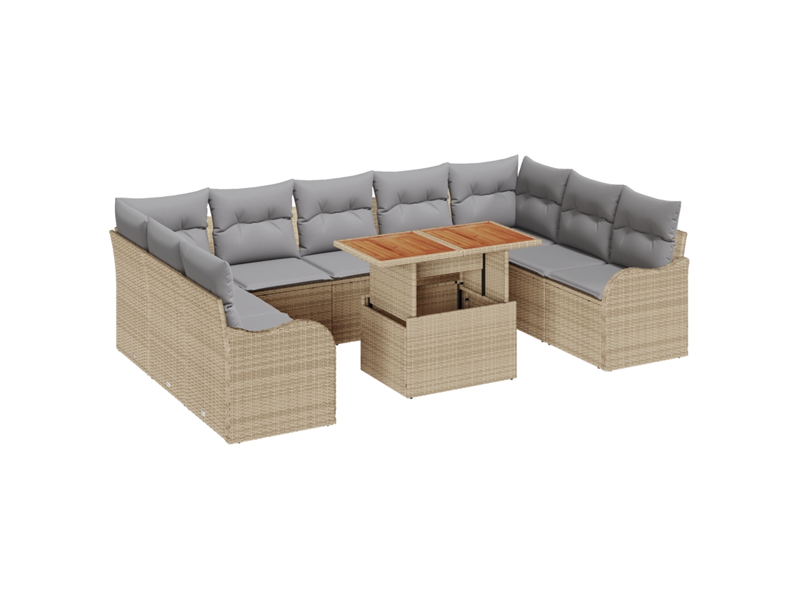 Conjunto 10 Arranjo De Assentos Ao Ar Livre Vidaxl Bege Vime Pe (100 X 55 X 73 Cm)