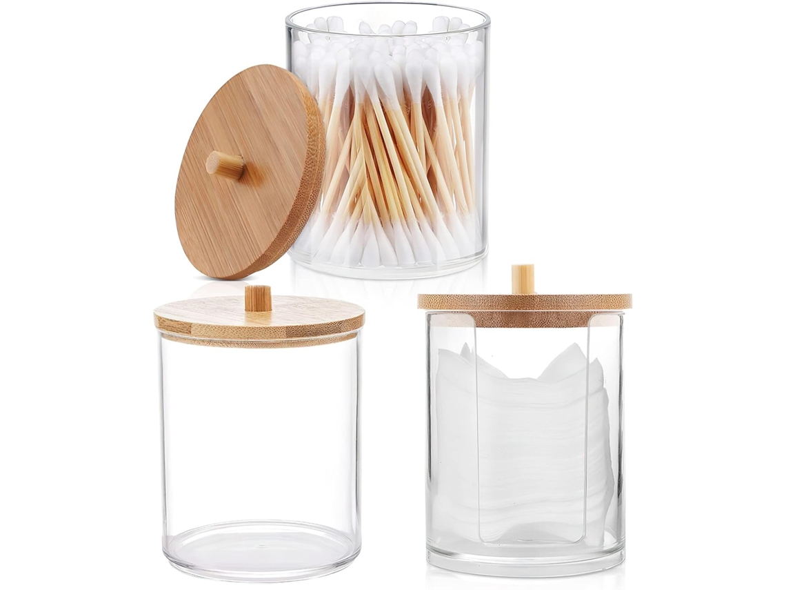 Conjunto De 2 Porta Maquiagem Transparentes Em Acrílico Para Algodão, Tampas E Discos De Algodão Para Banheiro. Aquaforge