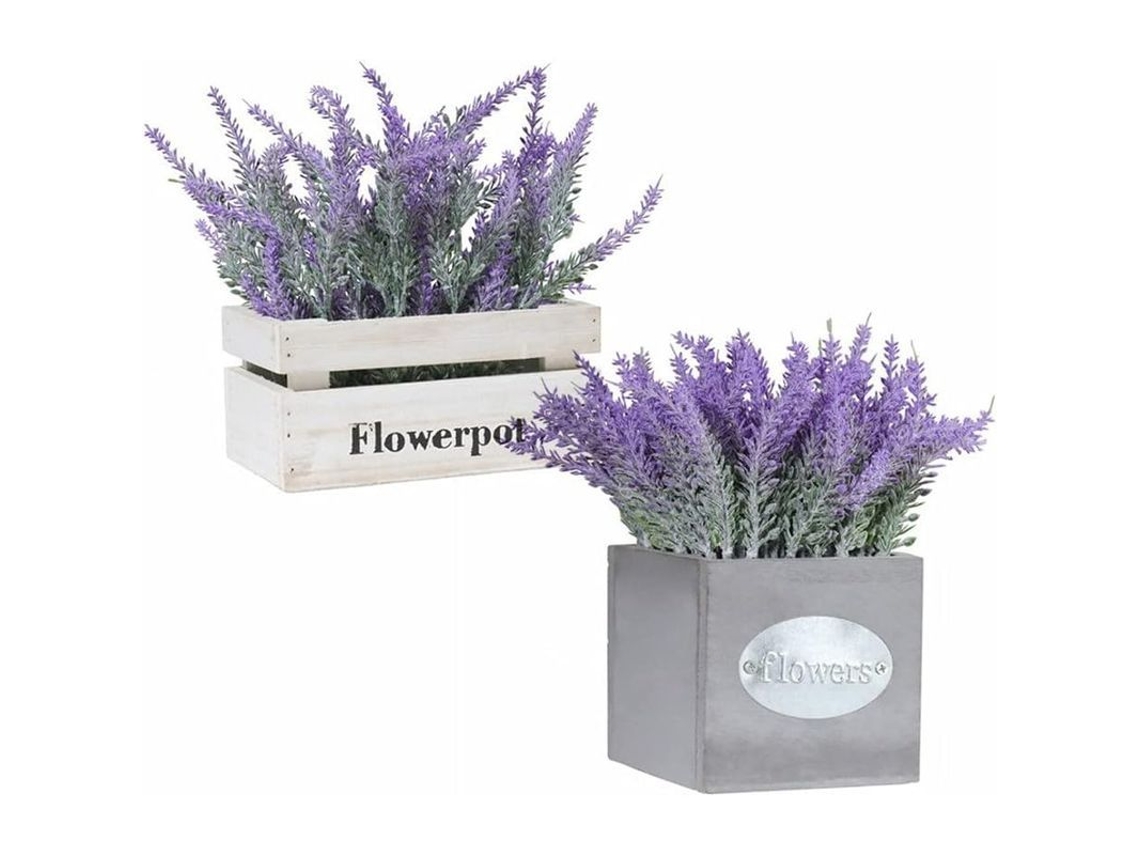 Planta Artificial Lavanda Vaso De Madeira Vermelho Retro Decoração Varanda Sala Jardim A+b