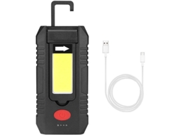 Lanterna De Trabalho Led Cob Recarregável Usb Magnética Com Gancho 4 Modos