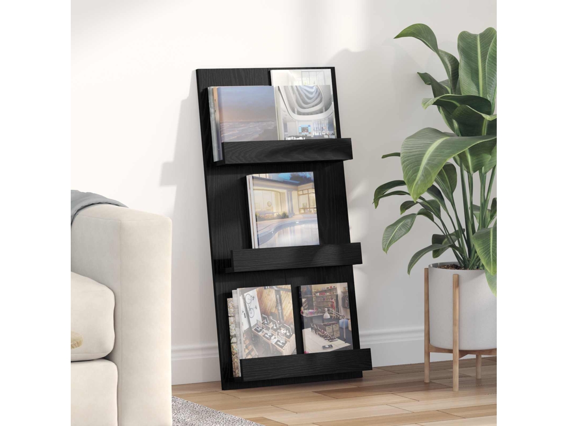 Vidaxl Estante De Revistas Carvalho Preto 51 X 11 X 102 Cm