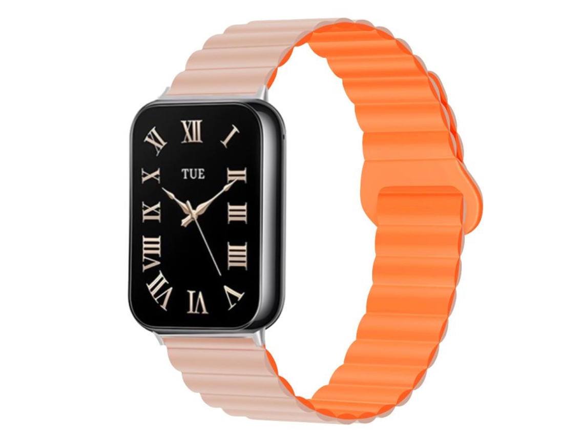 Bracelete para Xiaomi Band 9 Pro / 8 Pro Silicone Magnético Reversível com Duas Cores Rosa Areia + Laranja XIAOMOYU