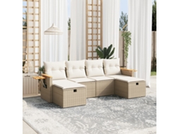 Vidaxl 6 Pcs Conjunto De Sofás P/ Jardim Com Almofadões Vime Pe Bege