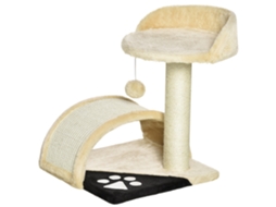Arranhador 46 Cm, Toca, Bola, Sisal, Plataforma, Até 4 Kg, Bege