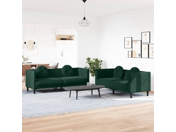 Vidaxl 2 Pcs Conjunto De Sofás Com Almofadas Veludo Verde-escuro