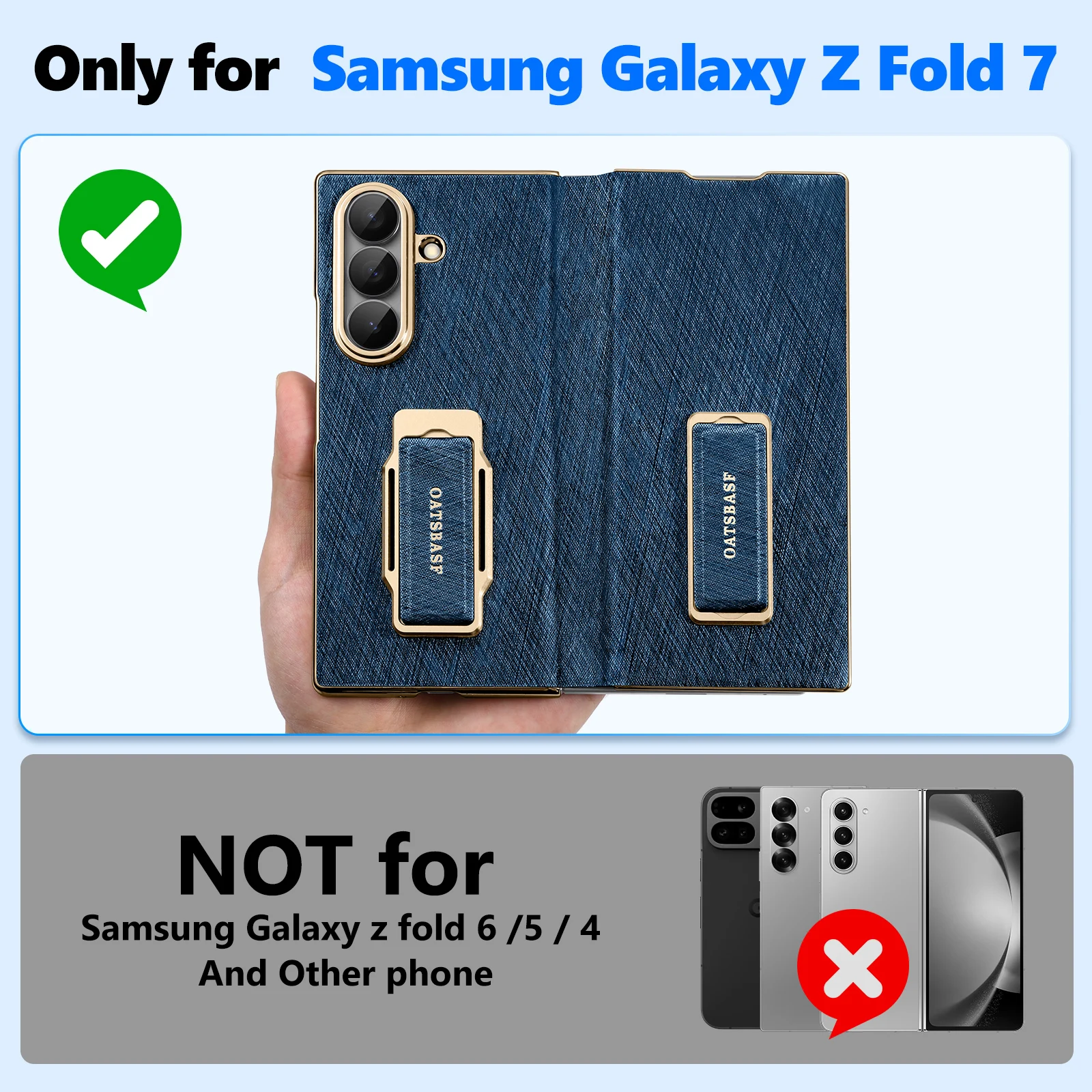 Capa Para Celular (azul Galaxy Z Fold 7) Com Suporte Giratório De 360° E Alças De Pulso Duplas Magnéticas.