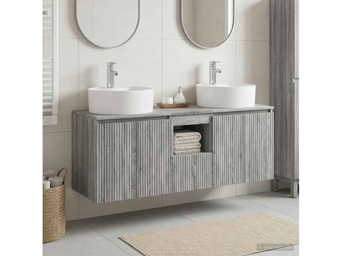 Vidaxl Conjunto De Armários Para Banheiro 3 Unid. Sonoma Cinzento