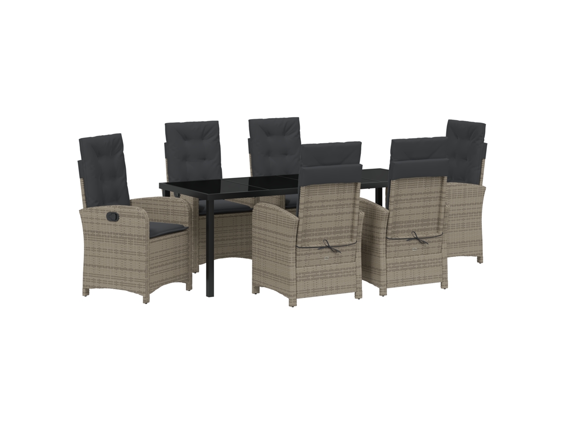 Conjunto 7 Conjunto De Jantar Para Jardim Vidaxl Cinzento Vime Pe (200 X 80 X 73 Cm)