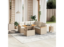 Vidaxl 6 Pcs Conjunto De Sofás P/ Jardim Com Almofadões Vime Pe Bege