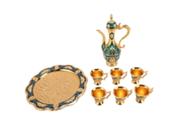 Conjunto de Chá Vintage 6 Copos Ouro Azul