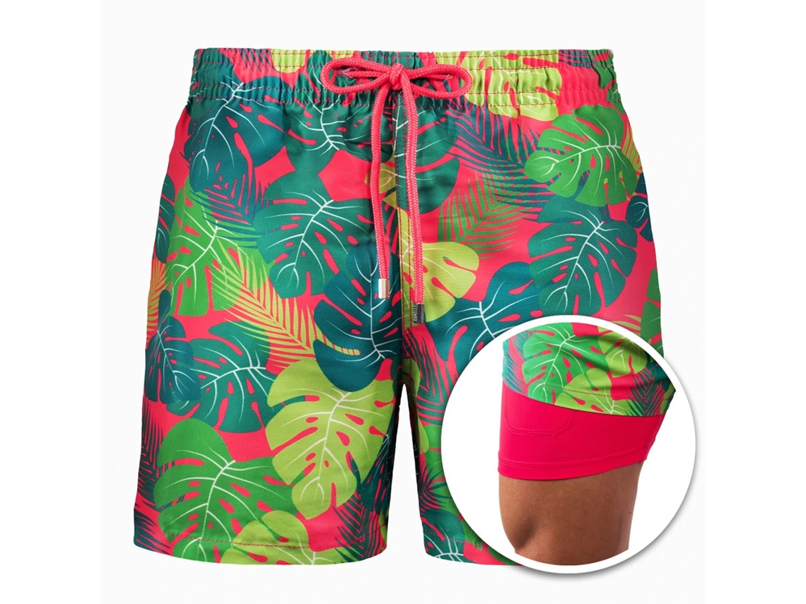 Calções de Natação Havaianos para Homens Plus Size com Bolsos Secagem Rápida