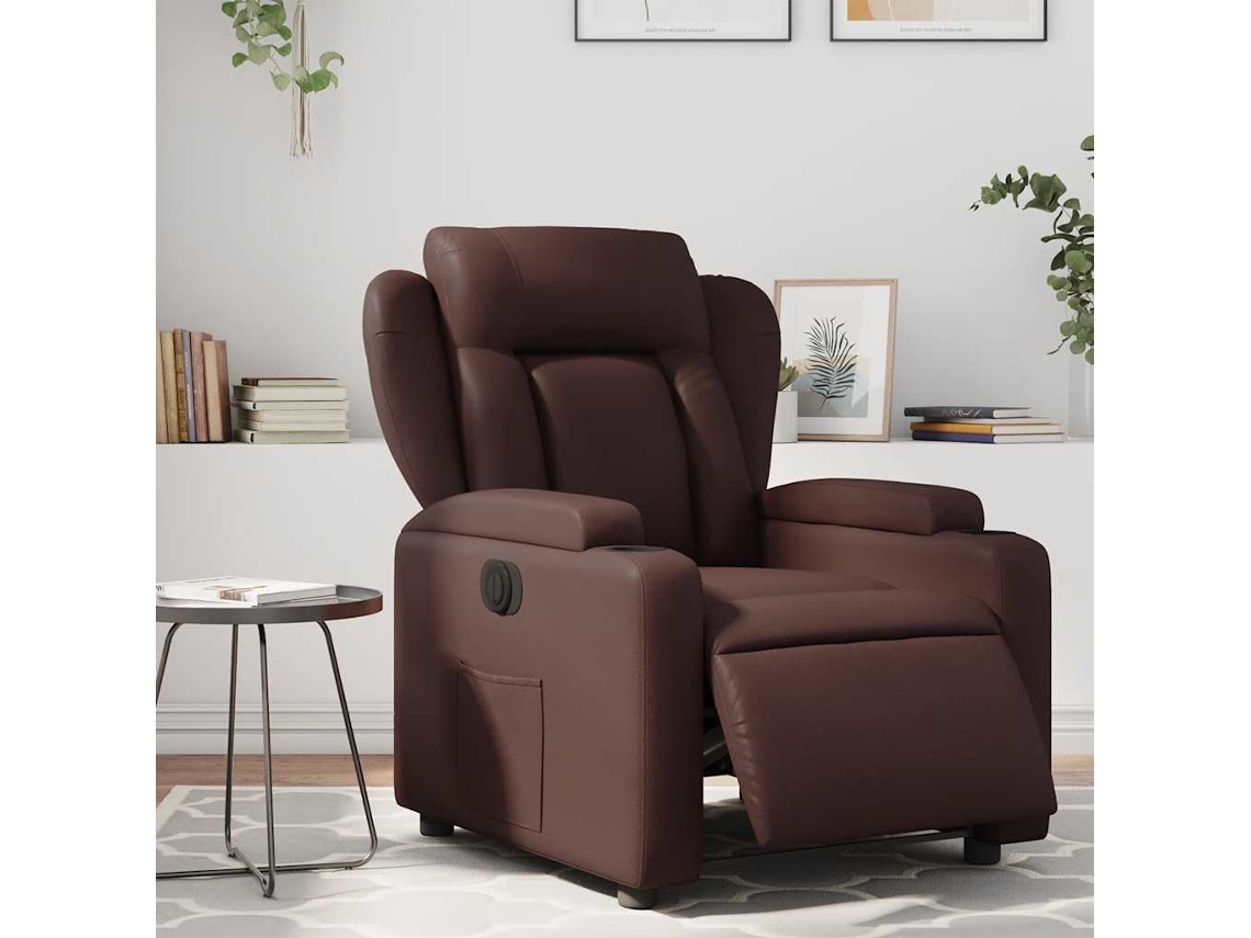 Vidaxl Poltrona Reclinável Elétrica Couro Artificial Castanho