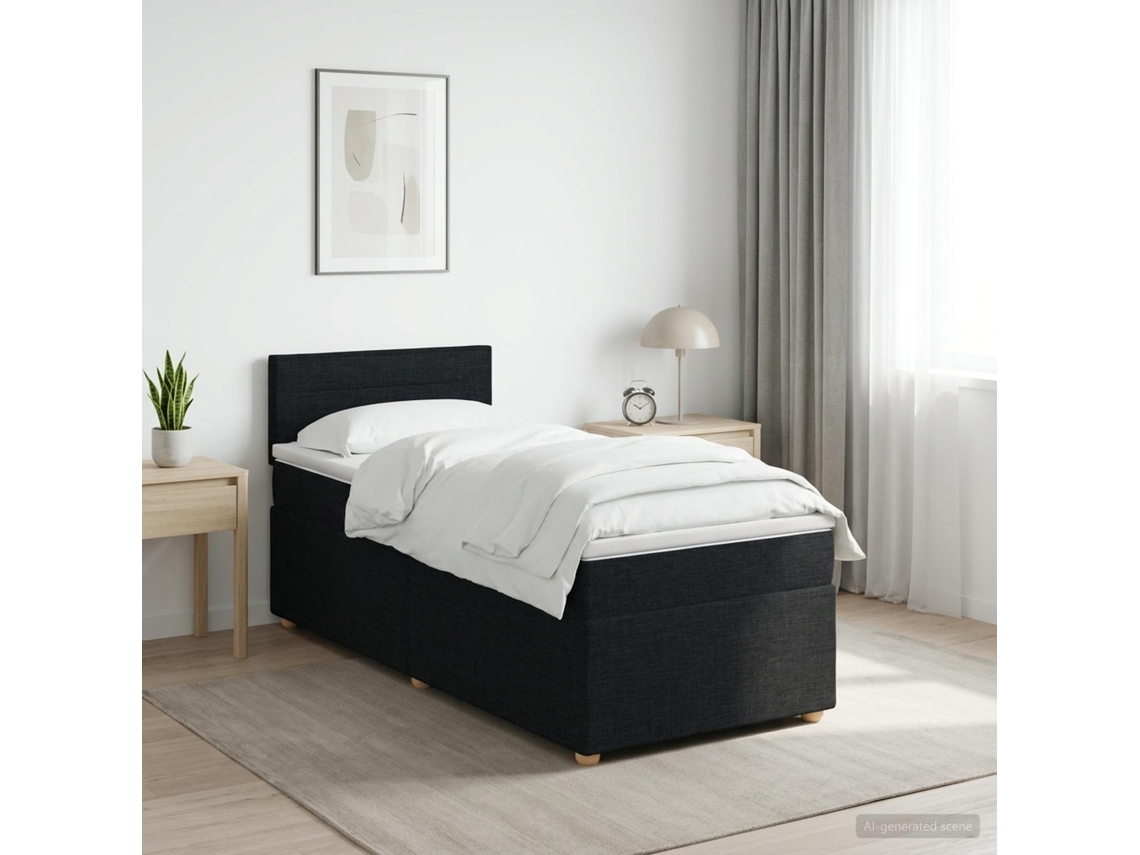 Vidaxl Cama Box Spring Com Colchão Preto 90 X 200 Cm Tecido
