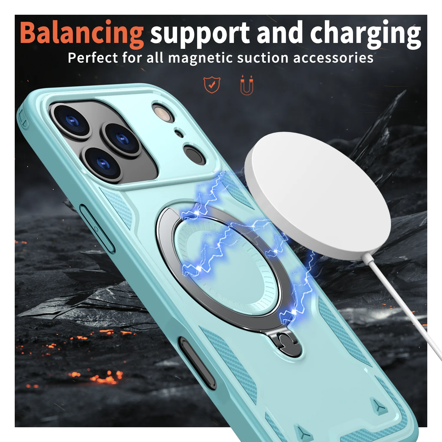 Capa Protetora Armor Stand À Prova De Choque (para Iphone 16 Plus, Preta), Resistente E Durável.