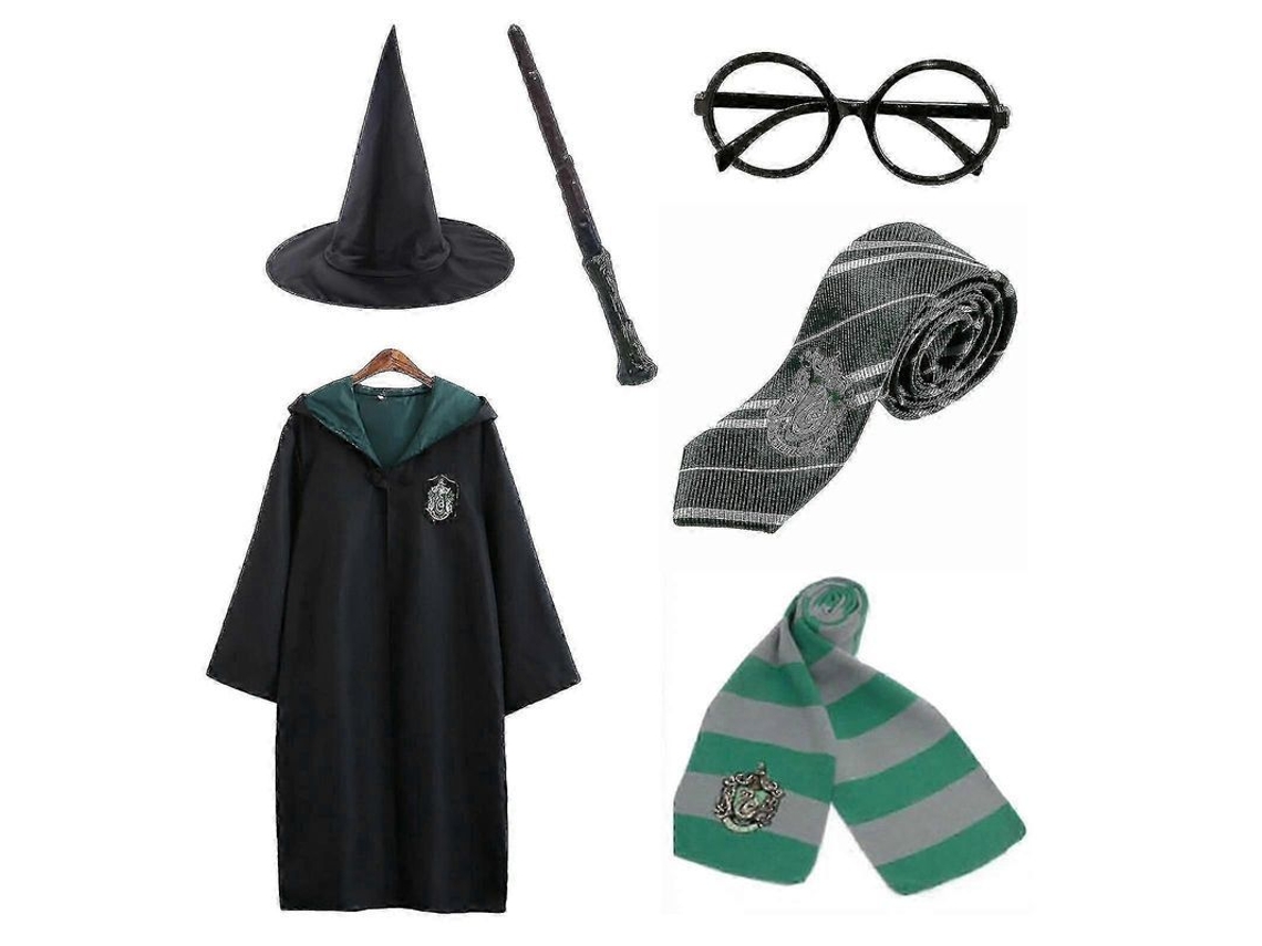 Fantasia De Bruxo Harry Potter Com Capa Conjunto De Acessórios Para Festas Tema Cosplay Halloween Verde