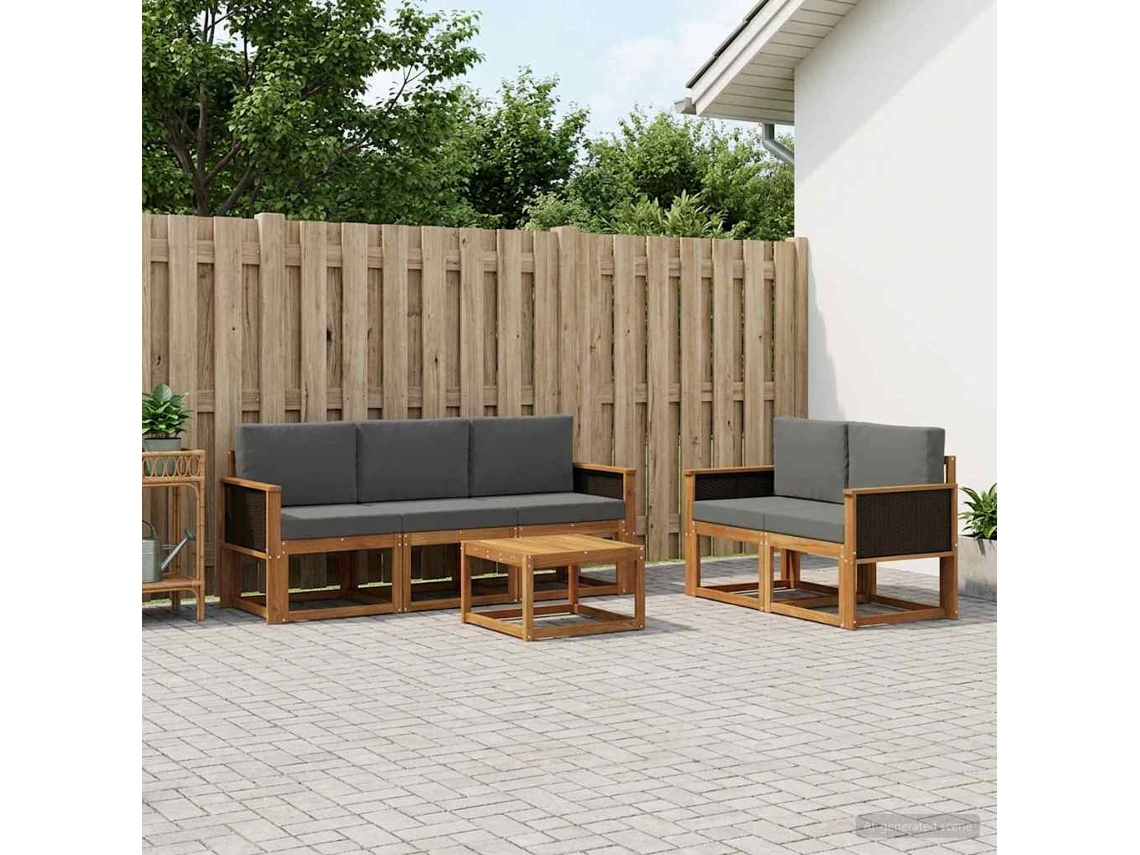 Vidaxl Conjunto De Sofás Para Exterior 6 Pcs Natural E Antracite