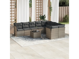 Vidaxl 10 Pcs Conjunto Sofás De Jardim C/ Almofadões Vime Pe Cinzento