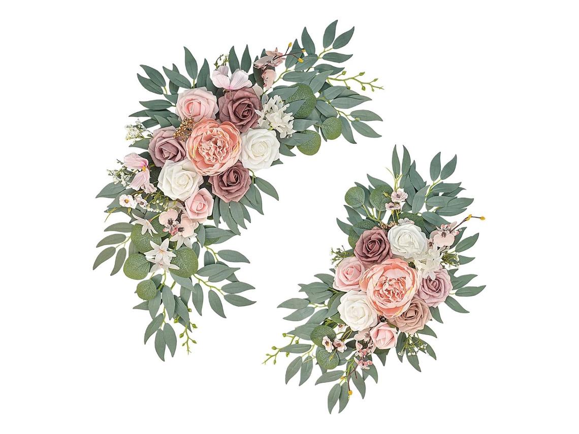 Arco De Casamento Artificial De 2 Peças Com Flores E Cenárioslowmoose