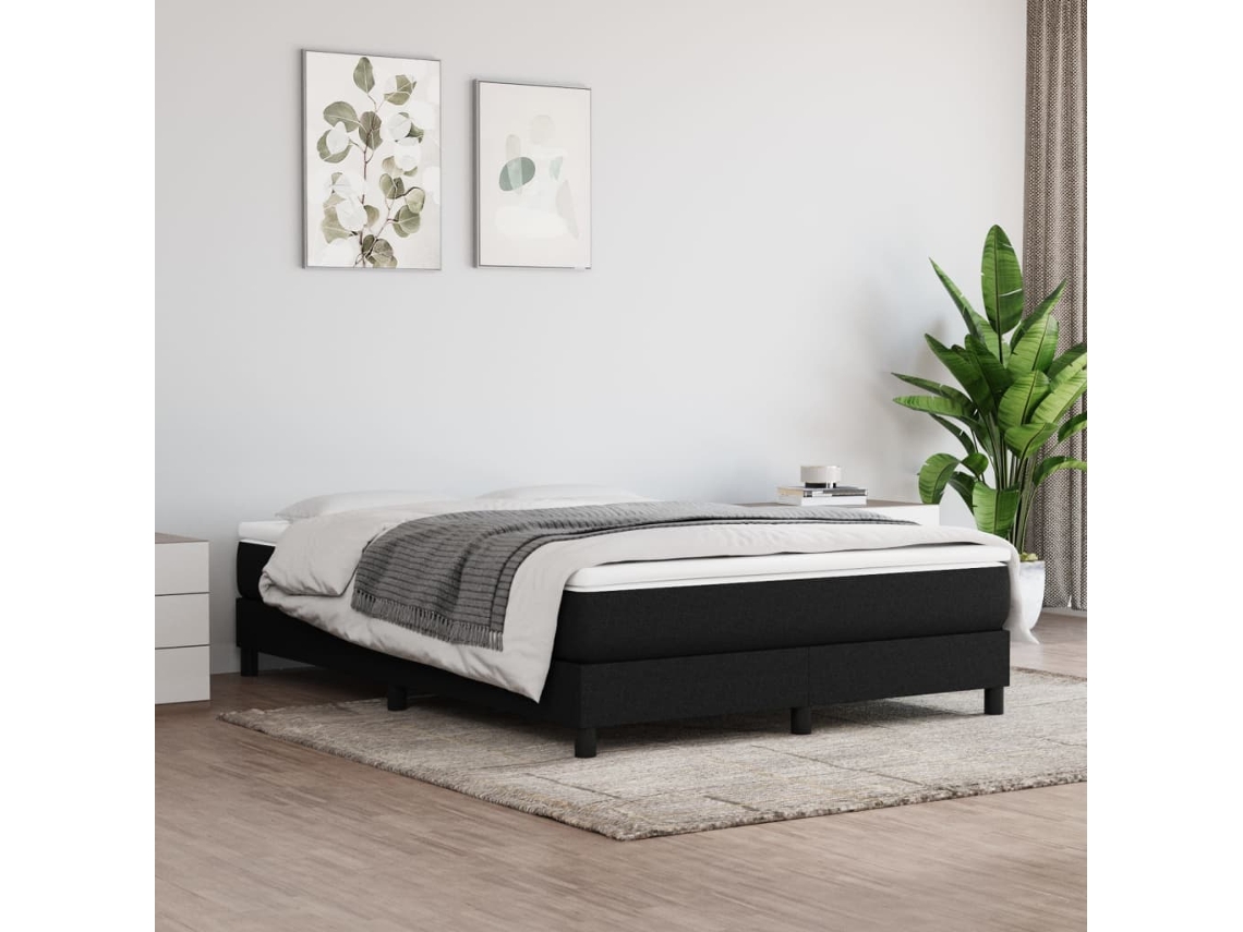 Cama Com Molas/colchão 160x200 Cm Tecido Preto