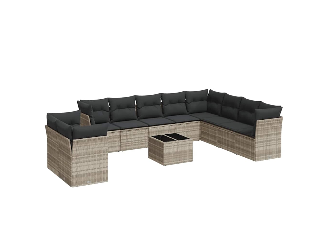 Maison Exclusive - 11 Pcs Conjunto Sofás De Jardim C/ Almofadões Vime Pe Cinzento