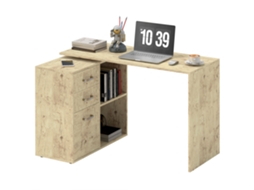 Mesa De Canto Para Computador Com 2 Gavetas E Prateleiras Abertas, Mesa De Canto Em Formato De L Em Madeira E Metal, 117 X 83,5 X 76 Cm, Cor Nogueira.