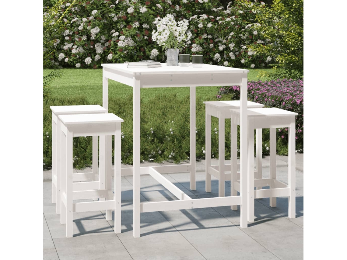 Conjunto Bar 5 Peças Para Jardim Pinho Maciço Branco Dkd Home Decor