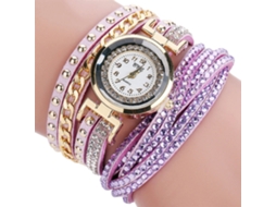 Relógio de Pulso Feminino Quartzo Camurça Multicamada Strass Rivet Roxo Fashion