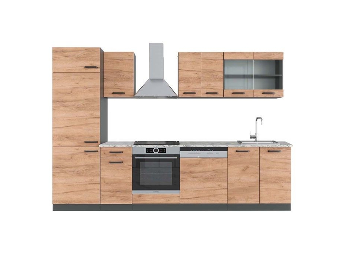 Cozinha Vicco R-Line, Carvalho dourado/antracite, 300 cm, Mármore PA