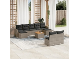 Vidaxl 10 Pcs Conjunto Sofás De Jardim C/ Almofadões Vime Pe Cinzento