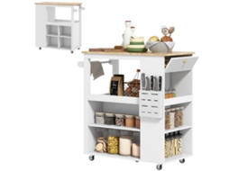 Carrinho de Cozinha Ilha com Prateleiras Ajustáveis, suporte para Facas e Tampo de Madeira 86,5x47x88cm S/MARCA