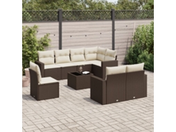 Vidaxl 9 Pcs Conjunto Sofás P/ Jardim C/ Almofadões Vime Pe Castanho